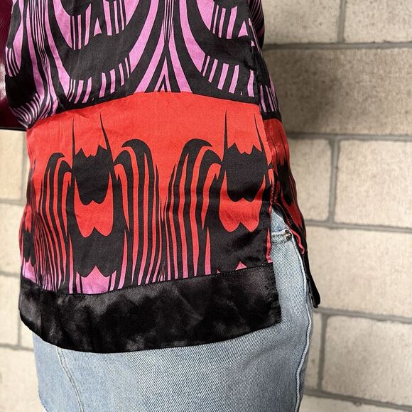 Bebe Y2K Asymmetrical Silk Blouse Size XXS One Shoulder Sexy Grunge Red Black - Picture 4 of 9
